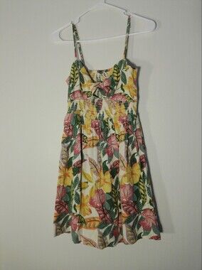 Roxy Floral Smocked Spaghetti Strap Mini Dress - Cream/Yellow/Pink/Green